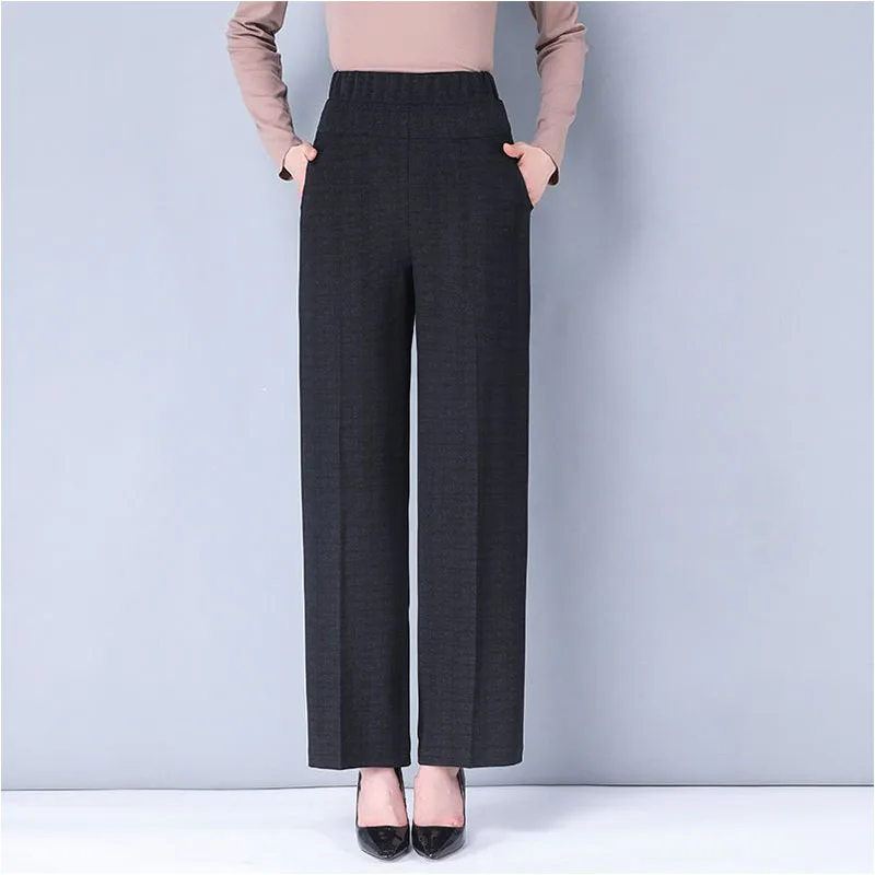 Office Lady Fashion Loose Solid Wide Leg Pants Women Spring Autumn High Waist Elastic Casual Big Size Straight Trousers 2023 New