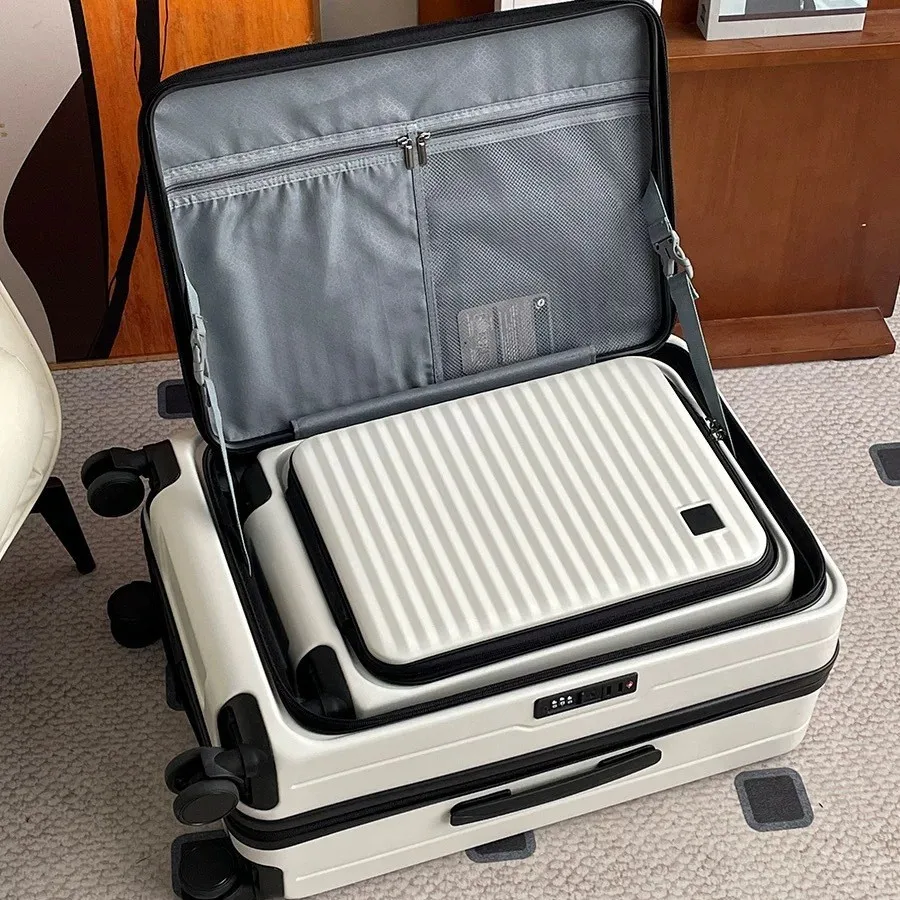 กระเป๋าเดินทาง กระเป๋าเดินทางแบบกลิ้ง เปิดด้านหน้า PC Boarding Case Scalable Trolley Case Men and Women zipper กระเป๋าเดินทางน้ําหนักเบา