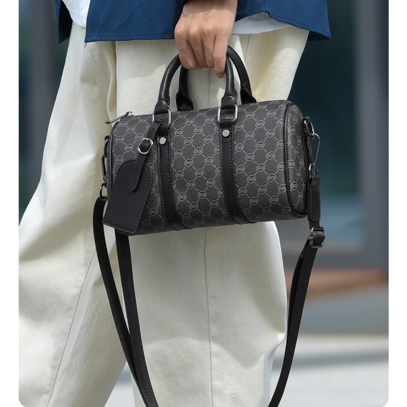 New PU Leather Barrel Bag Unisex Cylinder Crossbody Shoulder Bag Large Capacity Travel Handbag for Daily Work