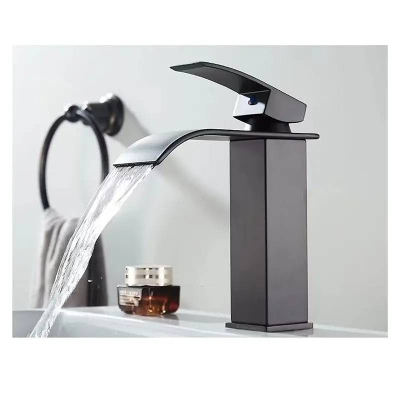 ABSS-Waterfall Faucet 1PC Black Painted Stainless Steel Product For Home Use, Suitable For Bathroom, Single Handle Design