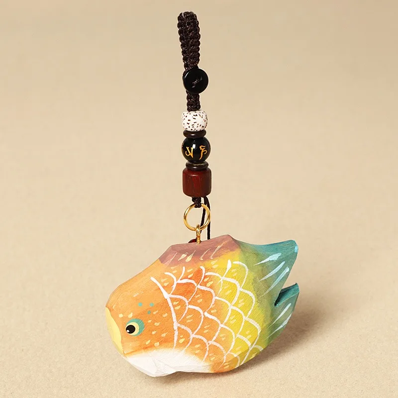 Creative Hand Carved Wooden Koi Fish Keychain Cartoon Animal Bag Pendant Wood Fish Miniatures Charm Gift For Friends Home Decor view 4