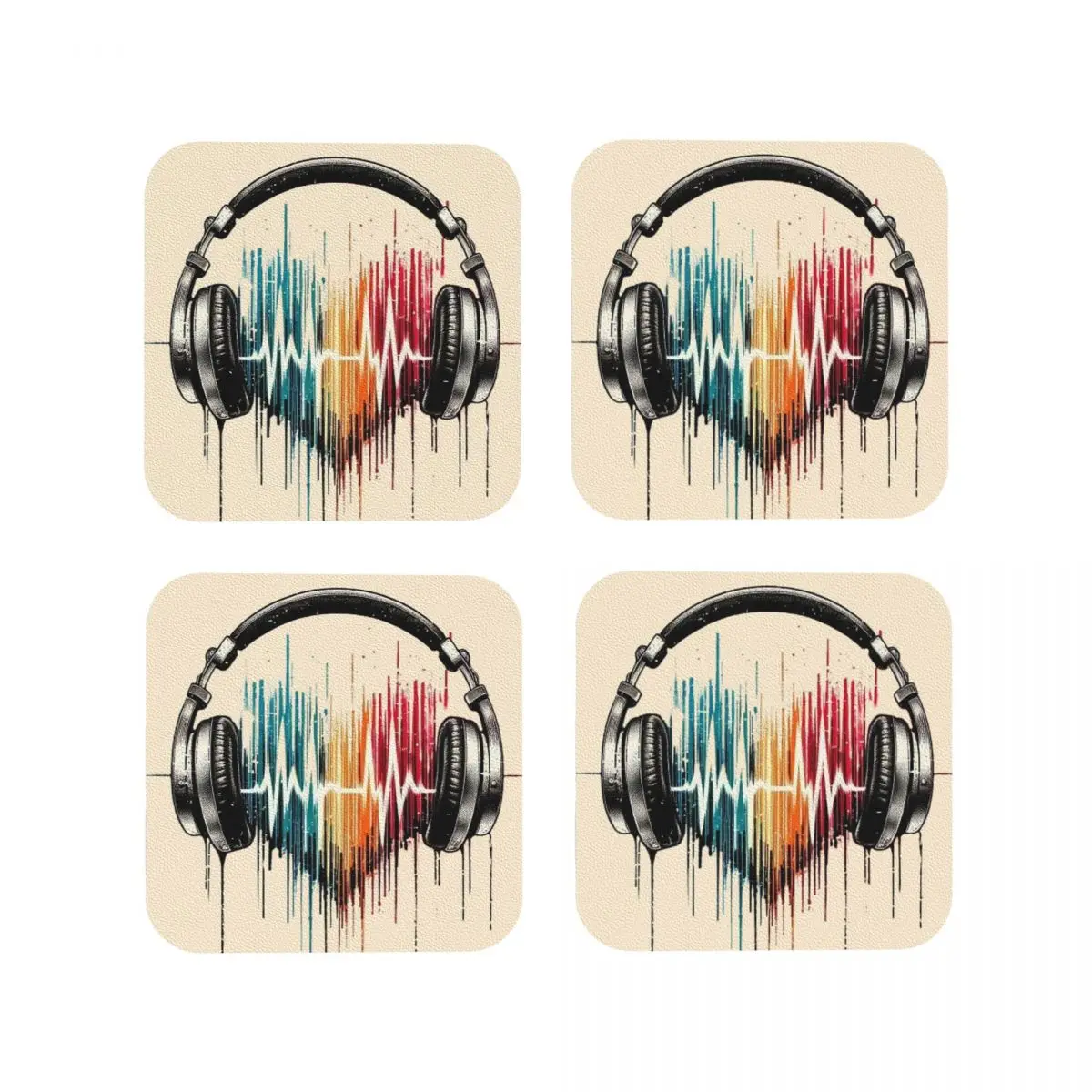 

Heart Shaped Music Note With Headphones Coasters Kitchen Placemats Insulation Cup Coffee Mats Decor Home Tableware Pads Set of 4