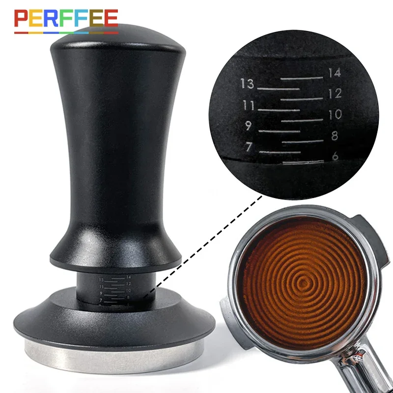 Coffee Tamper 54mm Ripple Base Espresso Tamper Barista Spring Loaded Coffee Tamper with Depth indication Tampers 51mm 53mm 58mm