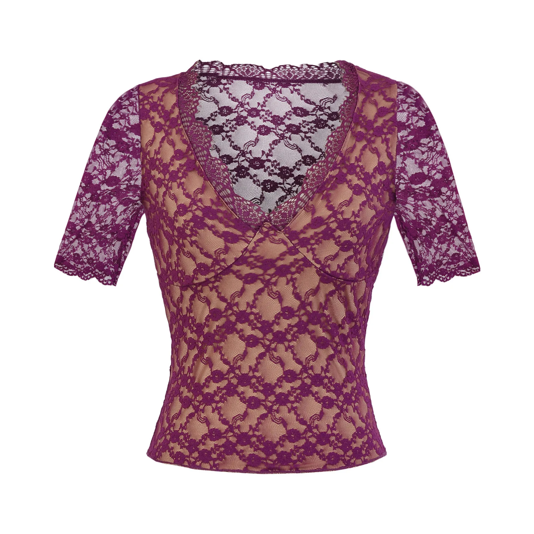 رغبة نقية نمط جديد فتاة ساخنة مثير الدانتيل الخامس الرقبة طويلة الأكمام تي شيرت المرأة 2025 صيف جديد سليم زهرة مطبوعة صالح البنطال القصير 5R4L