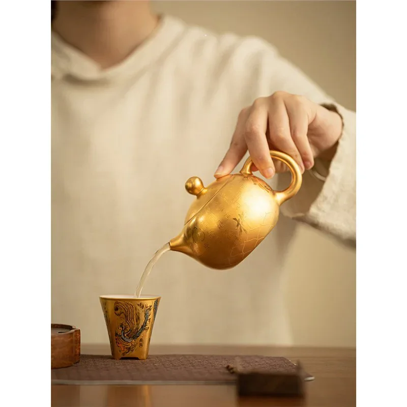 Gold Gilded Xishi Pot High-end Tea Set Gold Pot Household Light Luxury Kung Fu Tea Set Teapot Gift Giving Gold Luxury Teaset