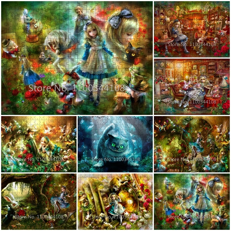 Alice In Wonderland Jigsaw Puzzle Disney 300/500/1000 Pieces Wooden Puzzles Gifts Adult Leisure Toy Children's Intelligence Game