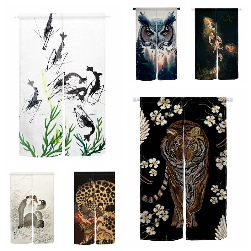 Animal Door Curtain Chinese Koi Tiger Leopard Bird Partition Screen Hallway Entrance Rideaux Doorway Curtain Japanese Room Decor