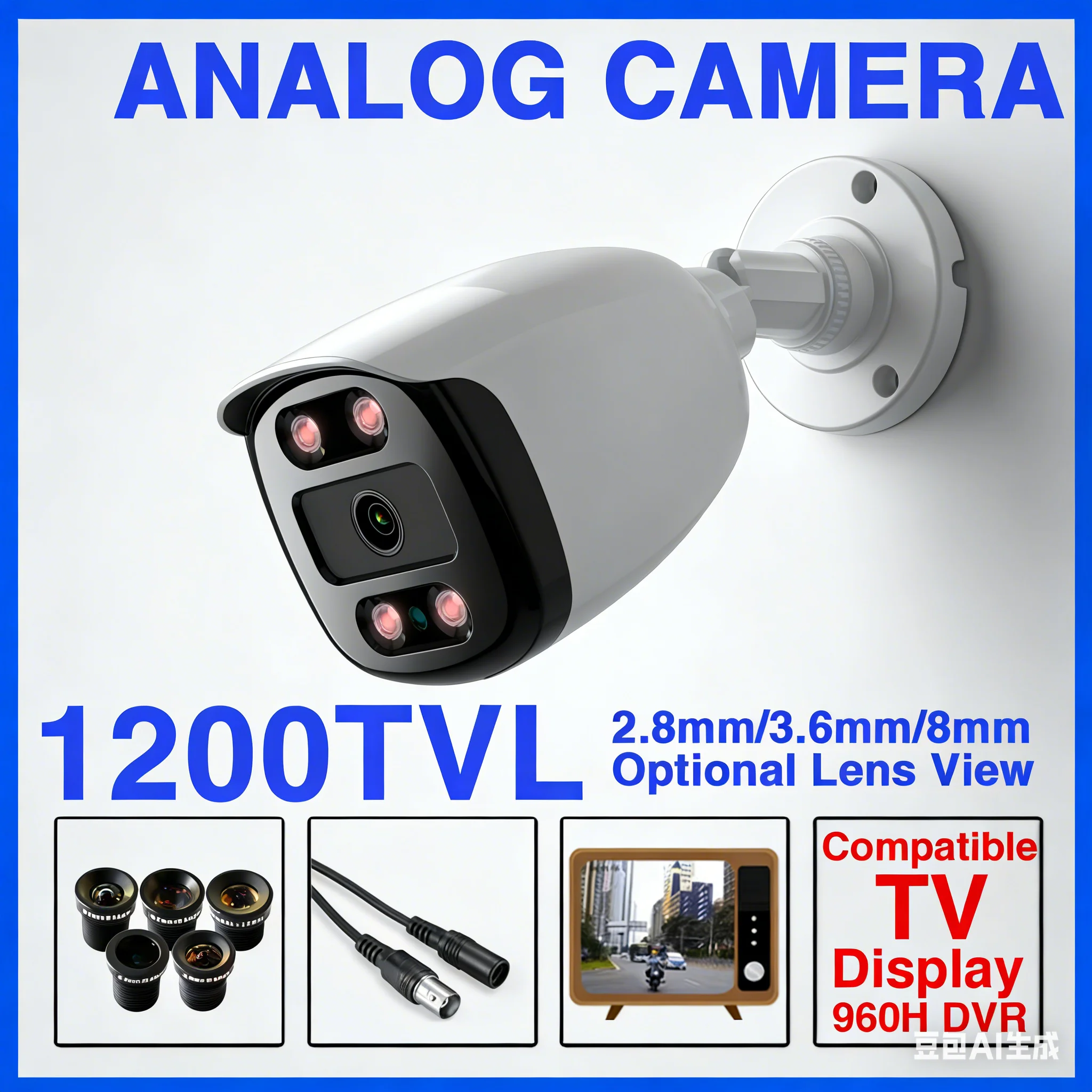 

Уличная камера видеонаблюдения HD 1200TVL — водонепроницаемая IP66, 4-светодиодная ИК-камера ночного видения, аналоговая совместимая с ТВ CVBS, система видеонаблюдения