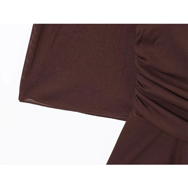 Chique Mode Ruches Herfst Jurk Geplooide Korte Jurken Voor Vrouwen 2025, Donkere V-hals Mini Jurk Vrouw Lange Mouw Casual Jurken