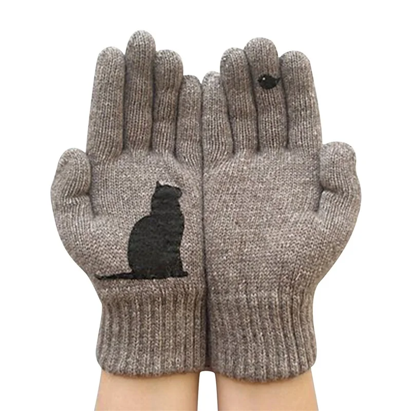 Women  Faux Wool Gloves Cartoon Cat Bird Autumn Winter Thicken Knit Warm Gloves Cashmere Cute Fashion Outdoor Cycling Gloves