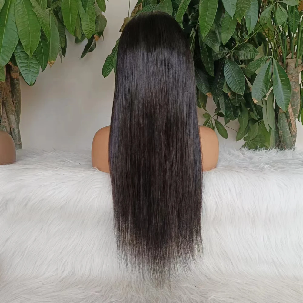 باروكة من شعر طبيعي 13x4 بوصة باروكة أمامية من الدانتيل خط شعر طبيعي جزء مجاني حريري مستقيم 180% كثافة مقاومة للحرارة للنساء 1B