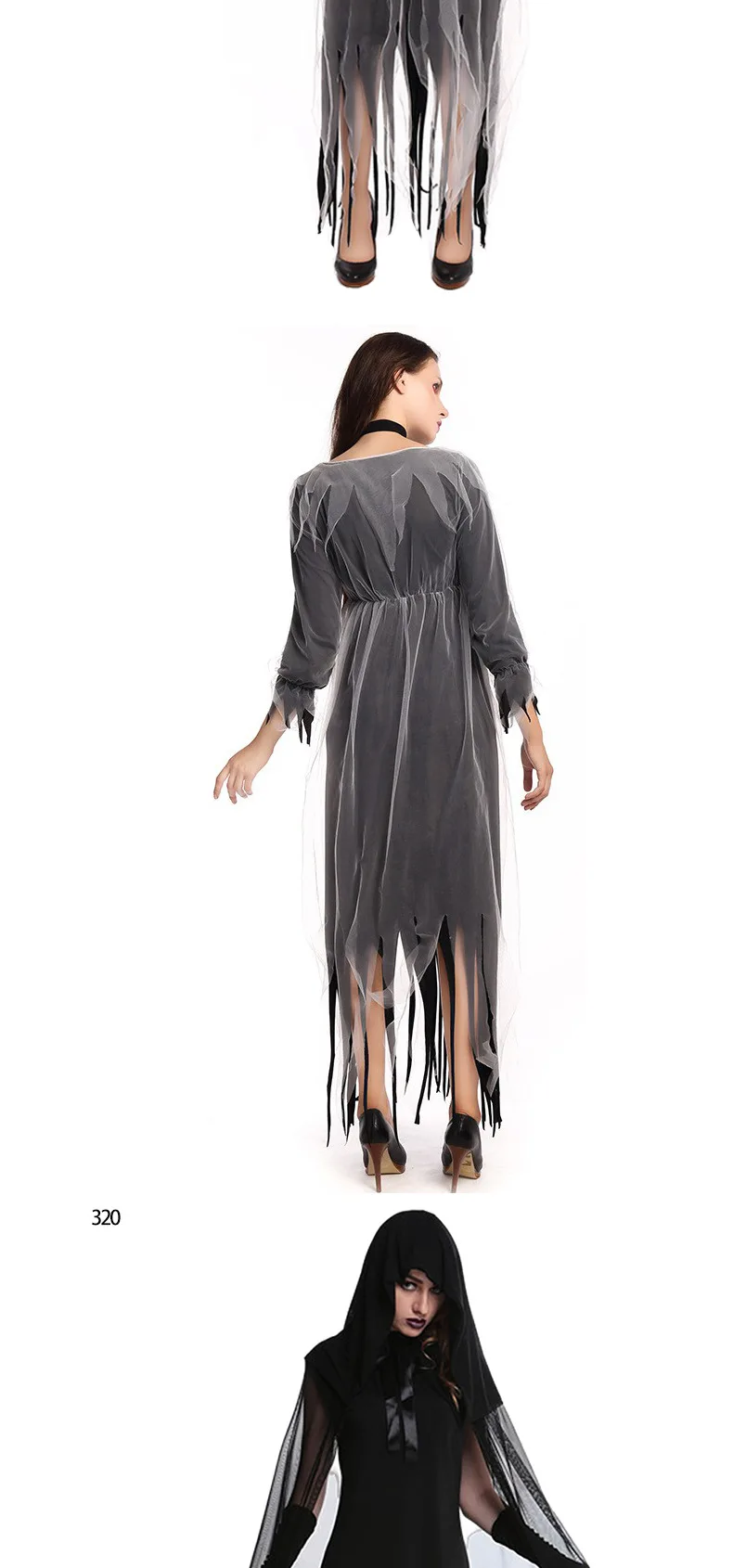 Ghost Bride Halloween Costume Masquerade Scary, Skeleton Vampire Head Wedding Dress Party Outfit for Women