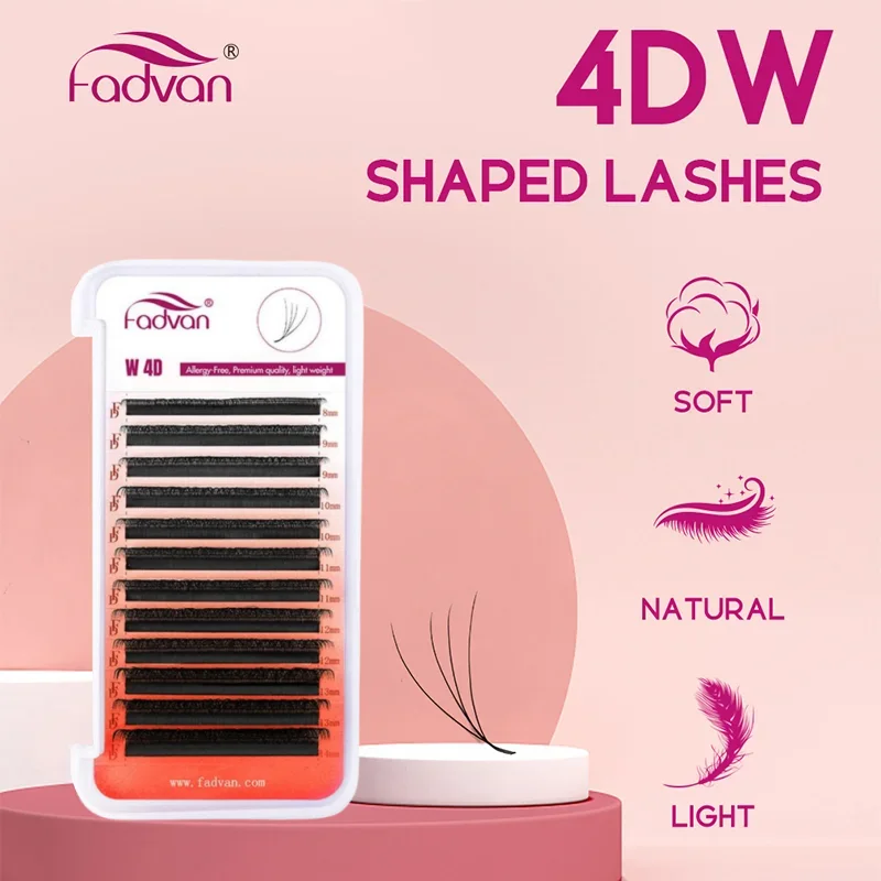 FADVAN 4D W รูป D Curl Eyelash Extension Premade ปริมาณแฟน Soft Gradient Mink Easy Embellish ขนตาปลอมธรรมชาติ