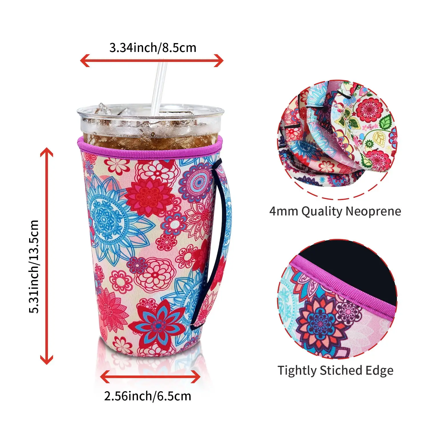 100Pcs  Reusable Iced Coffee Sleeve Cup Insulator Holder with Handle for Cold Drinks Beverages Fits 20-24 oz Medium Cups