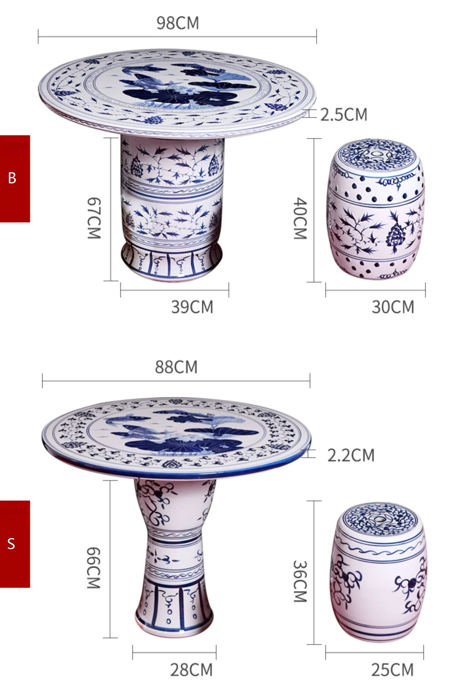 Hand Painted Blue and White Garden Table Set Jingdezhen Ceramic Table and Stool Suit Home Balcony Park Pavilion Tea Table Set