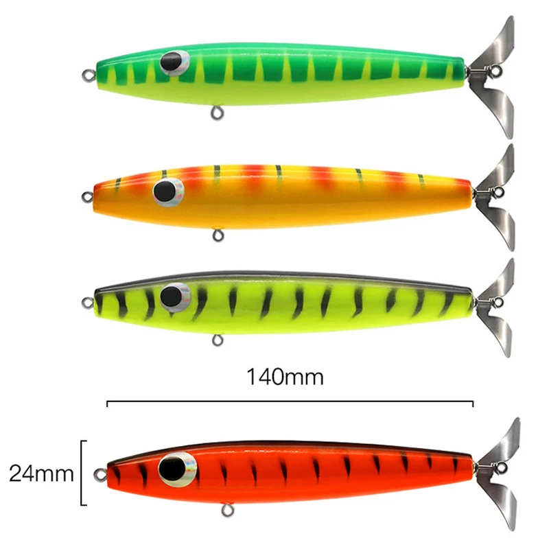 2pcs Fish Tractor Bait Lure 14cm/25g Bigbait Fishing Hard Bait Wood Floating Trolling Swivel Tail Deep-sea Swordfish Tuna Bonito