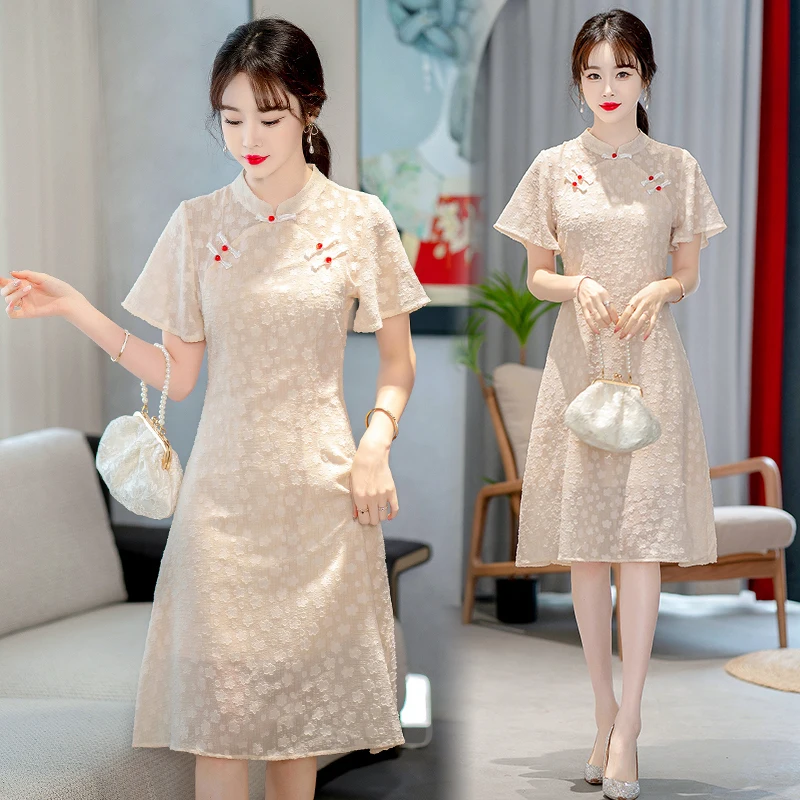 Retro Modified Cheongsam New Chinese Traditional Short Sleeve Qipao Dress