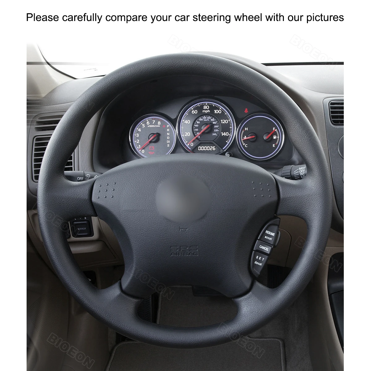 BIOEON Black PU Artificial Leather Steering Wheel Cover Wrap for Honda Civic 7 2003 2004 2005