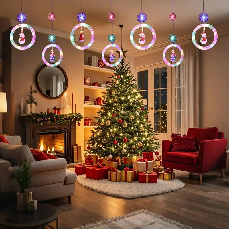 Christmas Window Lights Indoor Wall Hangable String Lights Christmas Window LED Lights Decorations Hangable String Lights With