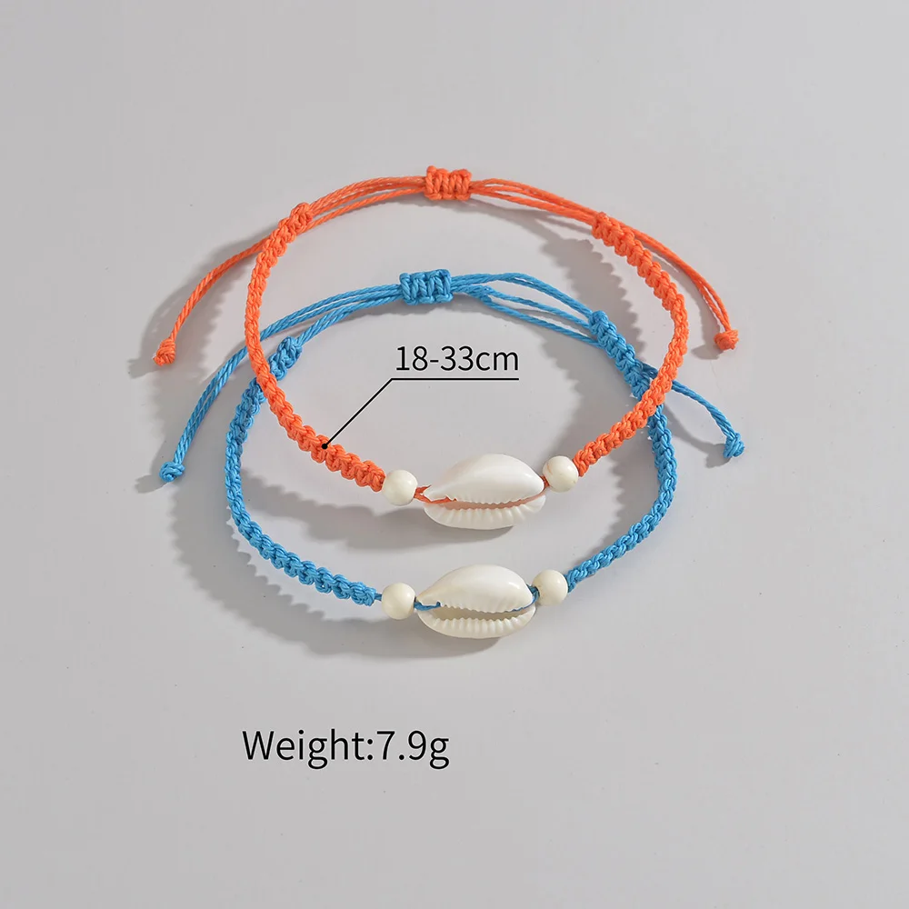 Fashionable Vacation Style Natural Seashell Red and Blue Rope Woven Adjustable Double-Layer Bracelet Unisex Jewelry Gift