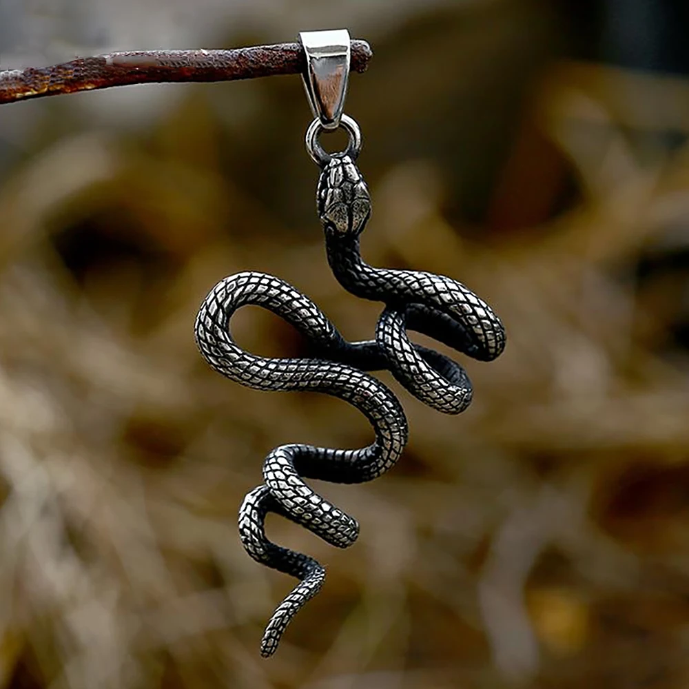 Vintage Punk Double Head Snake Pendant Necklace For Men Stainless Steel Unquie Neck Jewelry Pouplar Necklace Viking Wholesale