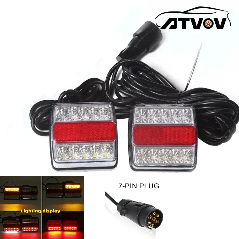 ATVOV 1 Set 12V Rear Tail Light 16 LED Trailer 10m Cable 7 Pin Brake Stop License Number Plate Reflector Waterproof Caravan