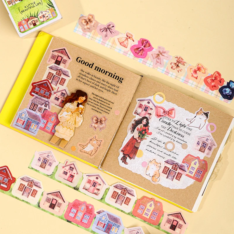 Small Size Pattern Tape Boxed Cat Coffee Fruit House Creative Hand Account Collage Material DIY Decorative Tape Can Write Tape