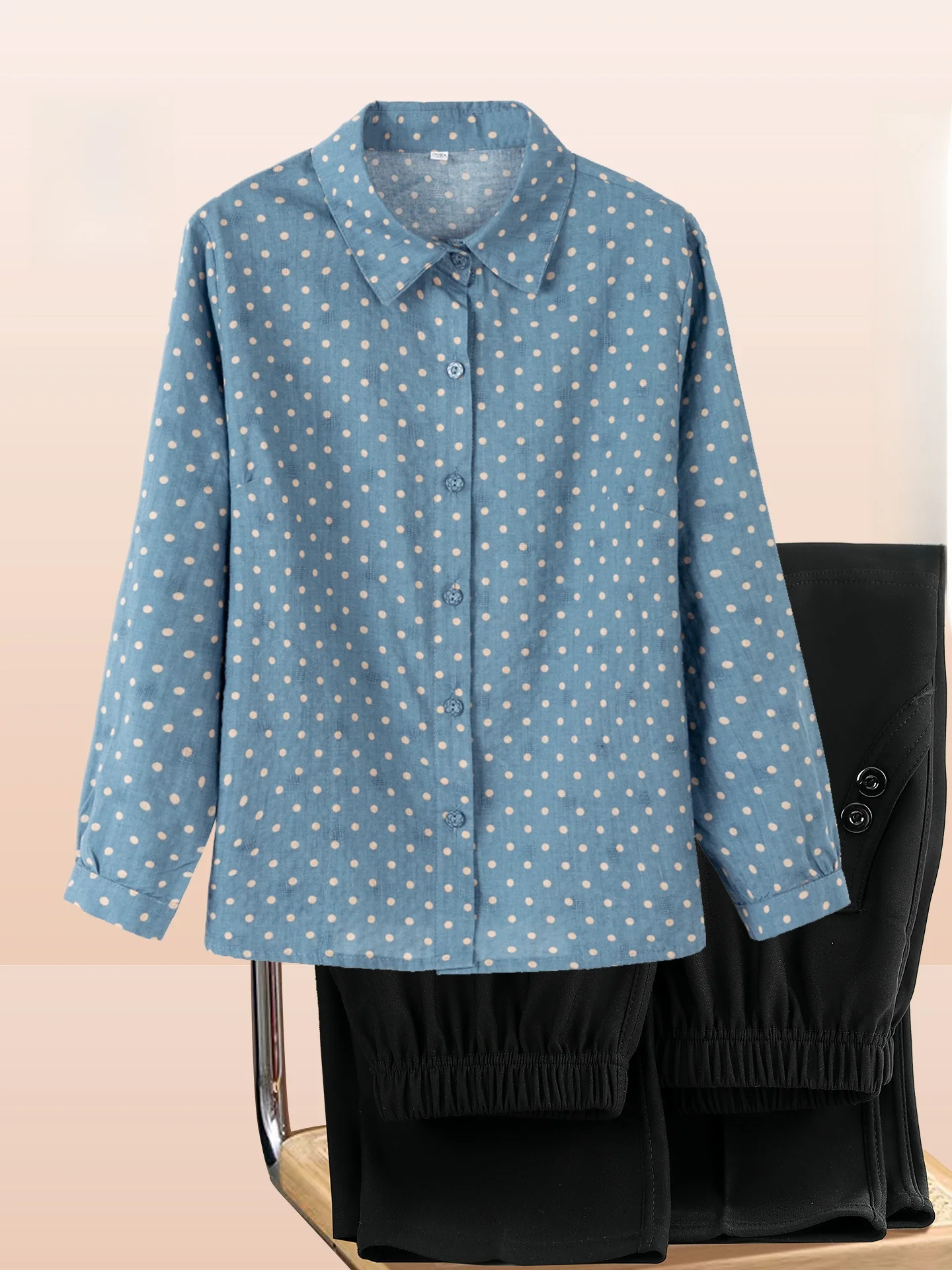 

Модный комплект из чистого хлопка для пожилых женщин: рубашка с длинными рукавами и тонкая верхняя одежда для весны, лета и осени, для женщин от 60 лет и старше.