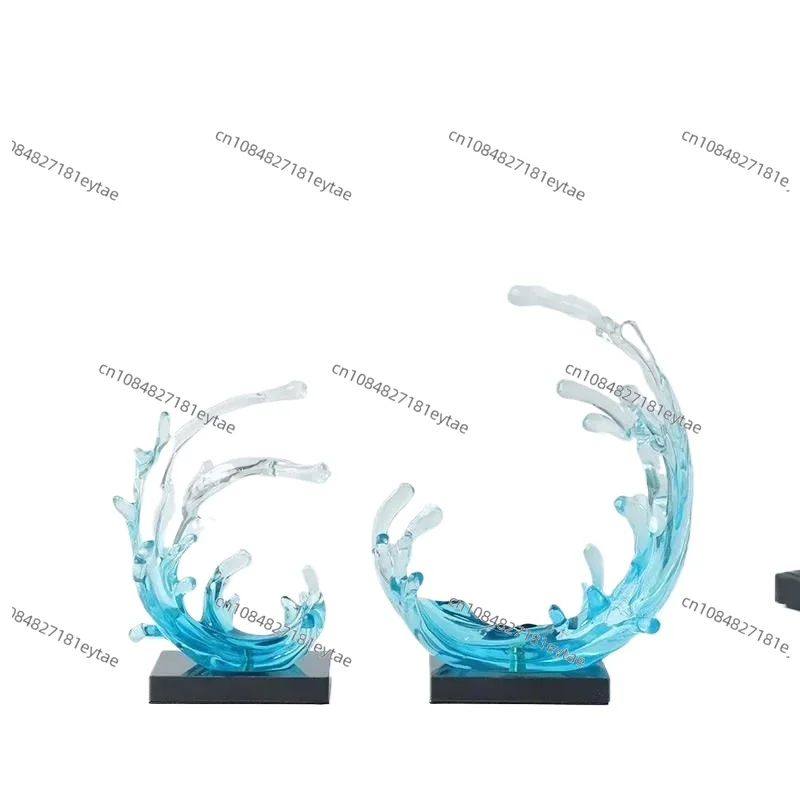 Blue Sea Waves Resin Statue Desk Decoration Transparent Sculpture Aesthetic Room Ornament