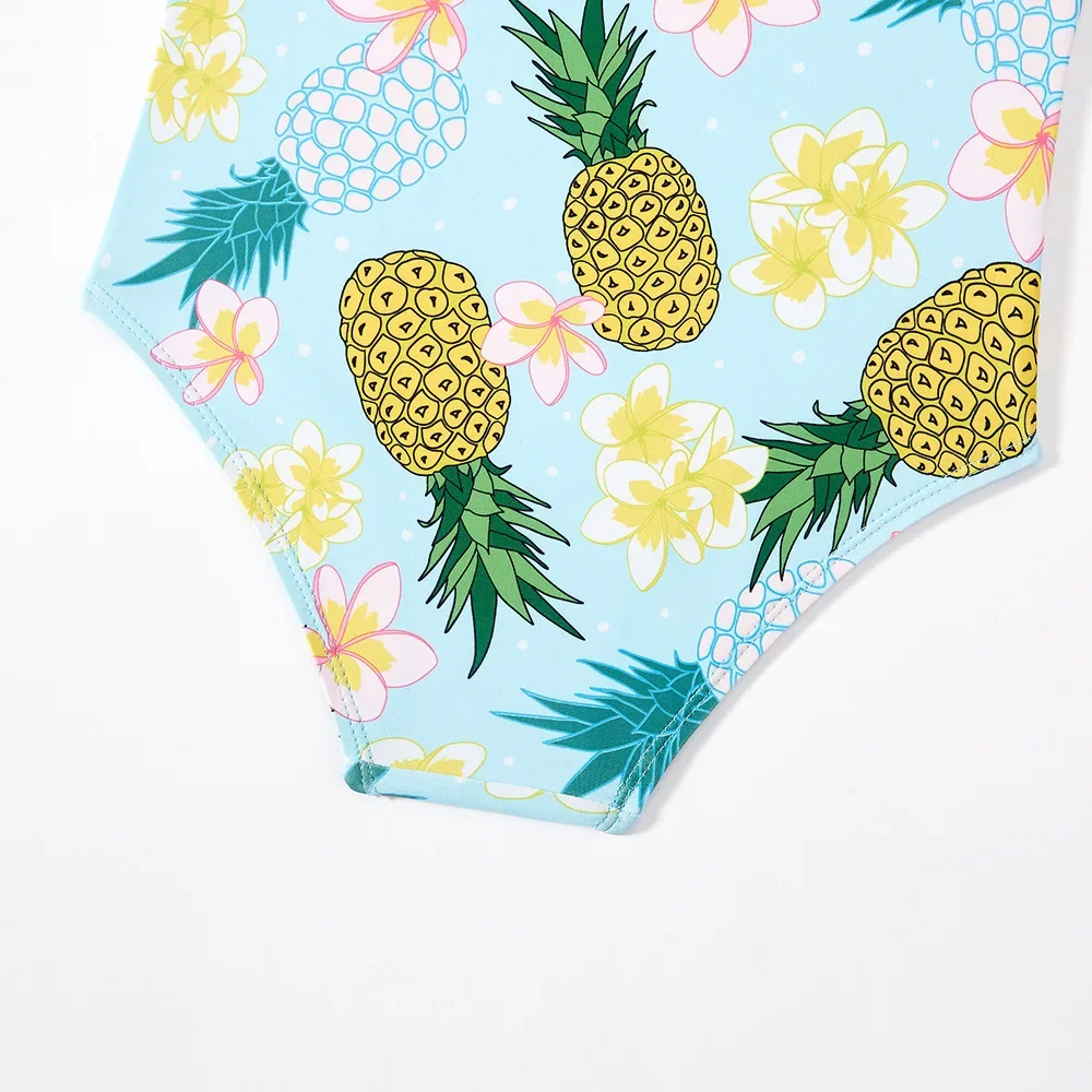 5-14years meninas roupa de banho verão sem mangas floral/pineapplel impressão maiô crianças bonito azul uma peça maiô