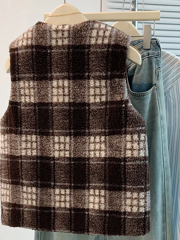 Ciepła kamizelka z jagnięcej wełny, markowa odzież damska, zimowa odzież wierzchnia, warstwowa, wzorzysta, modna, do noszenia na co dzień, elegancki płaszcz.