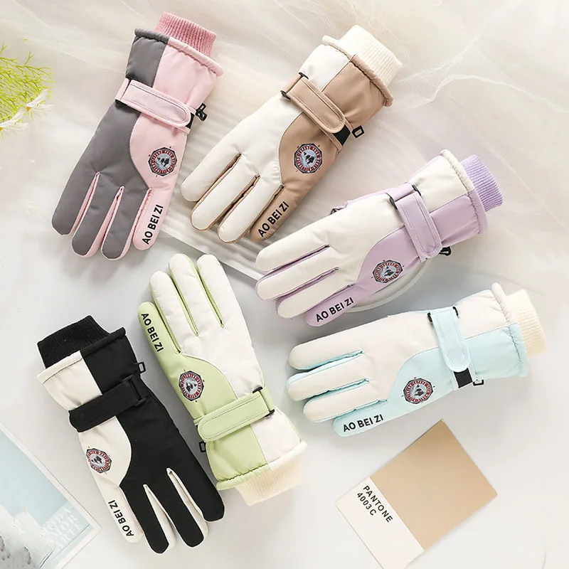 Women Winter Keep Warm Touch Screen Waterproof Anti Slip Thickened Outdoor Sports Ski Gloves Add Velvet Cycling