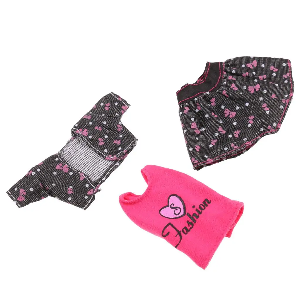 3Pcs Adorable Polka Dot Printed Doll Clothing Short Cute Dress Outfit for 28-30cm Dolls