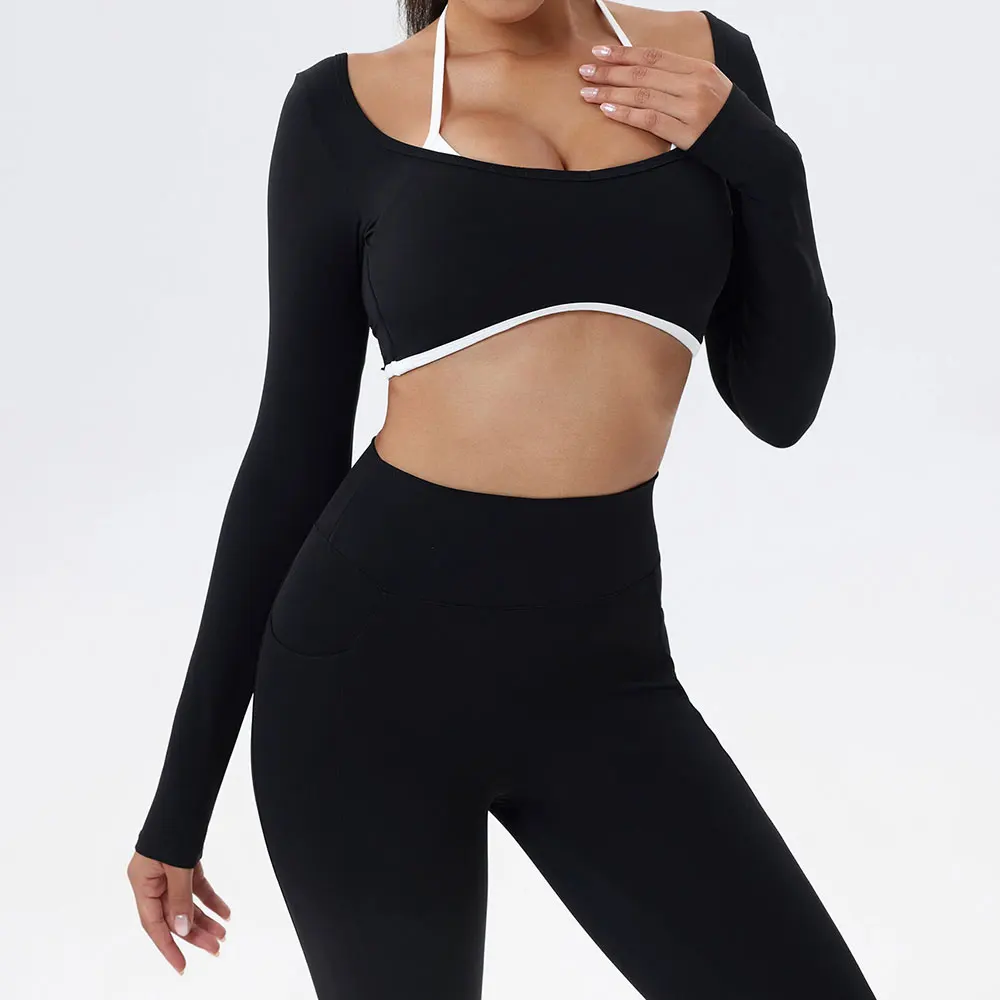 

Women's Sexy Sports Top Backless Yoga T-shirts Gym Workout Running Shirts Breathable Quick Dry Long Sleeve Fitness Sport Wear