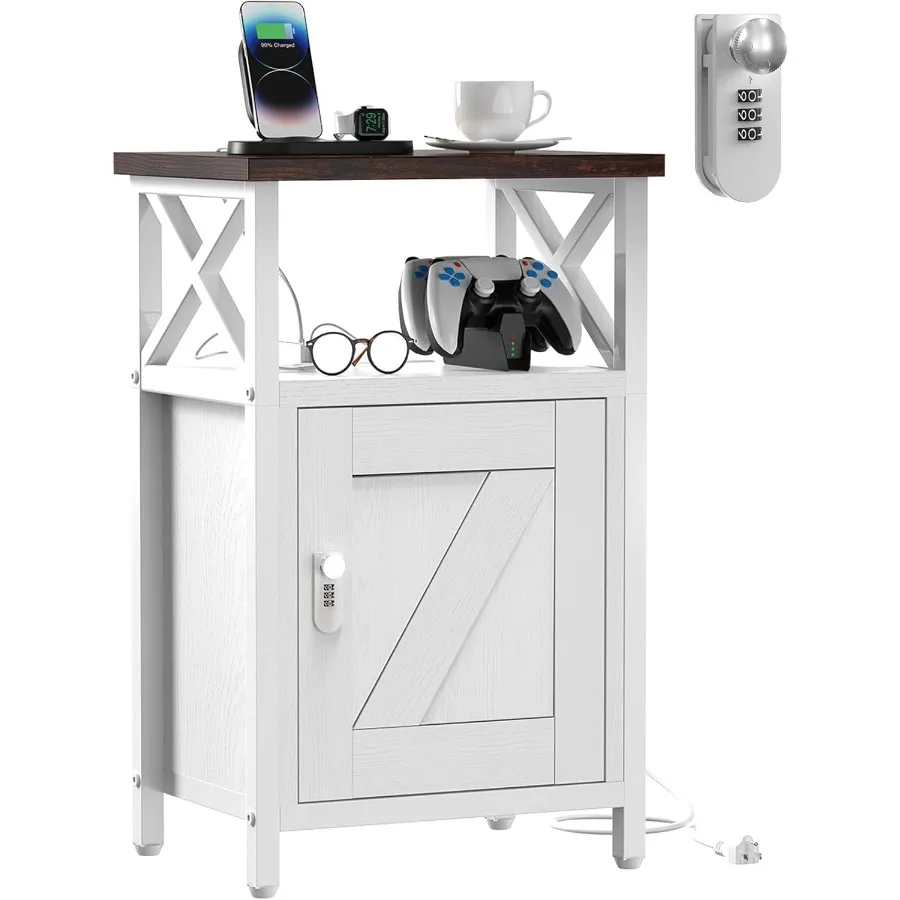 

Деревянная тумбочка с замком Прикроватный столик с ящиками Прикроватная тумбочка с зарядной станцией 3 USB и 2 розетки Прикроватная тумбочка с