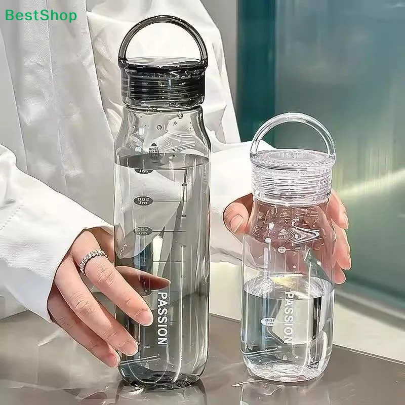 Transparent Leakproof Water Bottle 430ml/670ml Plastic Drink Bottle With Handle Wide Mouth Portable Drinking Bottle With Scale