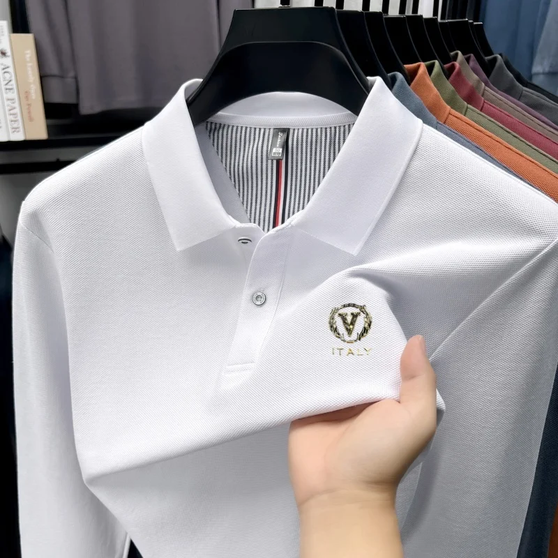 

100% чистый хлопок высококачественные рубашки с длинными рукавами POLO модные бренды буквенный принт осенью новые деловые рекреационные комфортабельные Перевернутый воротник футболки