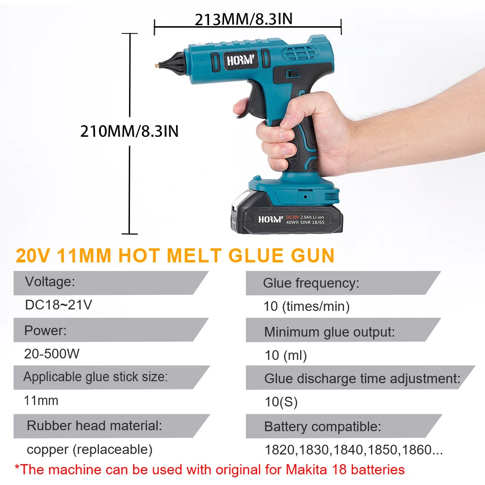Hormy Electric Hot Melt Glue Gun Cordless 11mm colla Stick Hot Melt saldatura pistola ad aria calda strumento di riparazione fai da te per batteria Makita 18V
