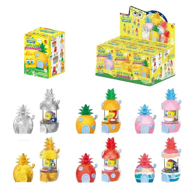 

6pcs Authentic SpongeBob SquarePants Happy Pineapple House Cartoon Doll Pie Handmade Decoration Children's Toys Birthday Gift