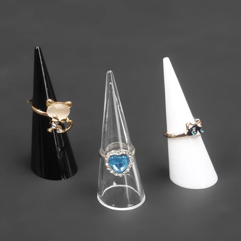 

Hollow Plastic Ring Display Stand - Conical Jewelry Holder for Store Showcase, Tapered Fingertip Organizer Rack