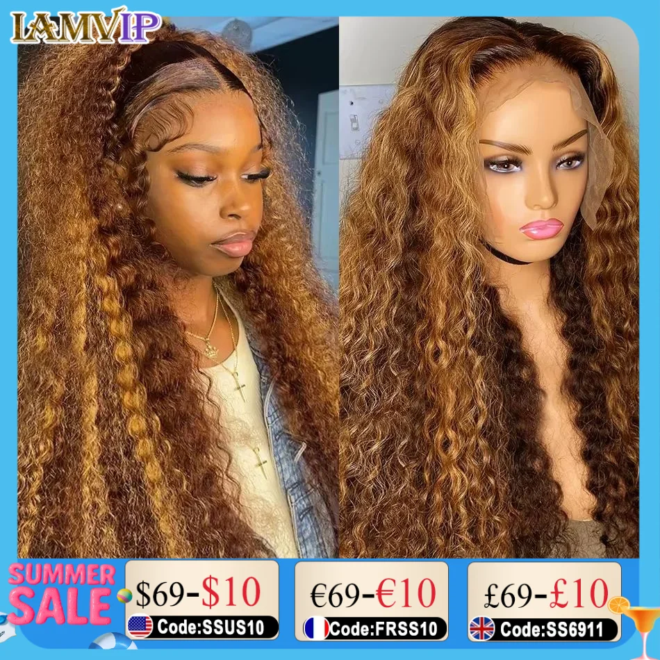 

Highlight Deep Wave Wigs 100%Human Hair Wig 13x6/13X4 HD Lace Frontal Wig Honey Blonde 13x4 Lace Front Human Hair Wigs For Women