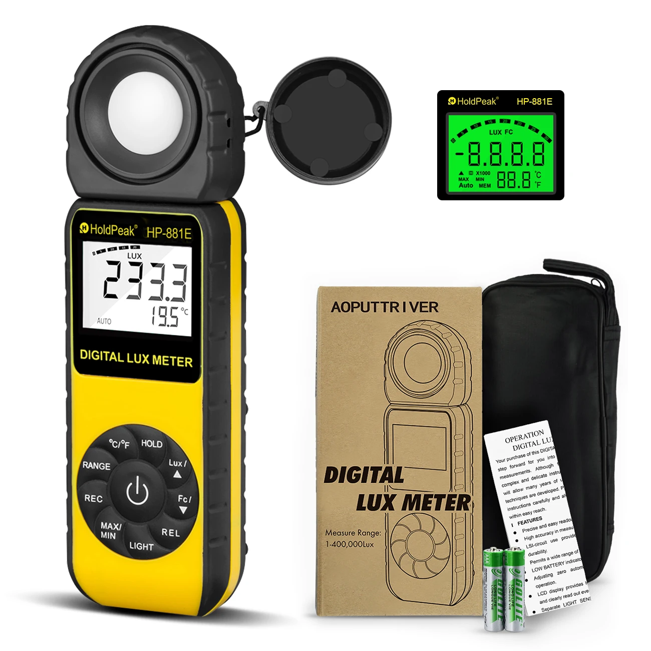 

Digital Illuminance/Light Meter, Measure Lights 0.01~300,000 Lux (0.01~30,000 FC) Foot Candles, Par Meter Luxmeter for Plants