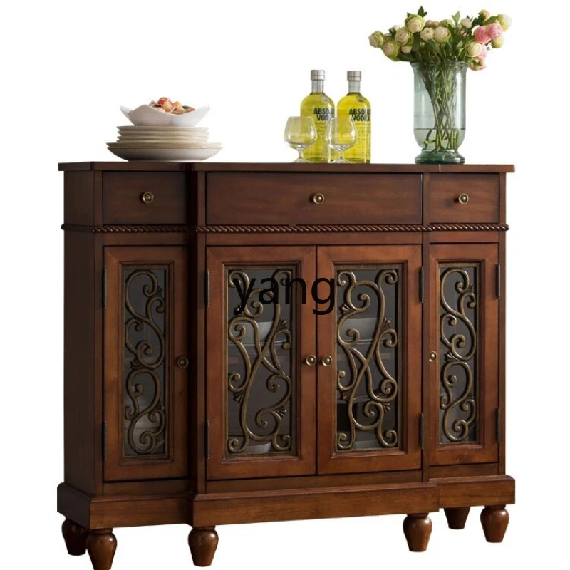 YJQ solid wood dining side cabinet four-door storage retro small apartment storage simple restaurant cabinet