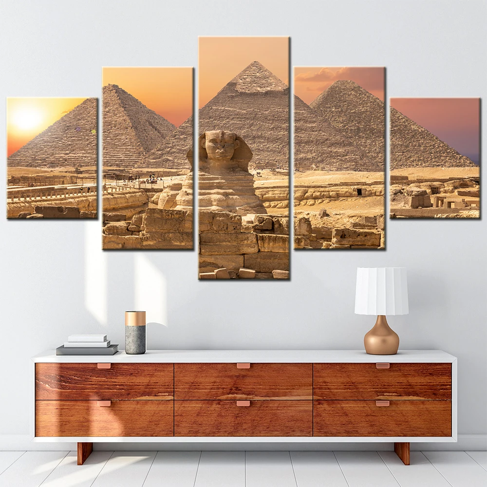 5Pcs Wall Art Canvas Painting Egypt Sphinx Pyramids Poster Print Decorative Pictures on the Bedroom Decoration Modern Home Decor