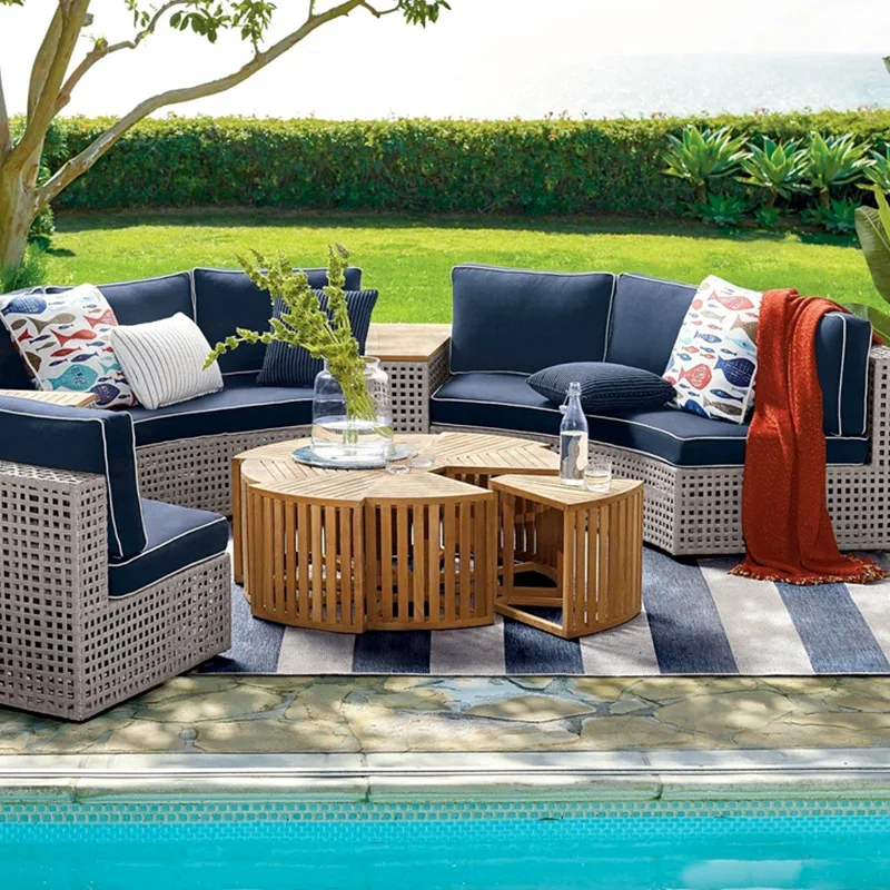 Garden circular curved rattan sofa coffee table combination outdoor leisure furniture