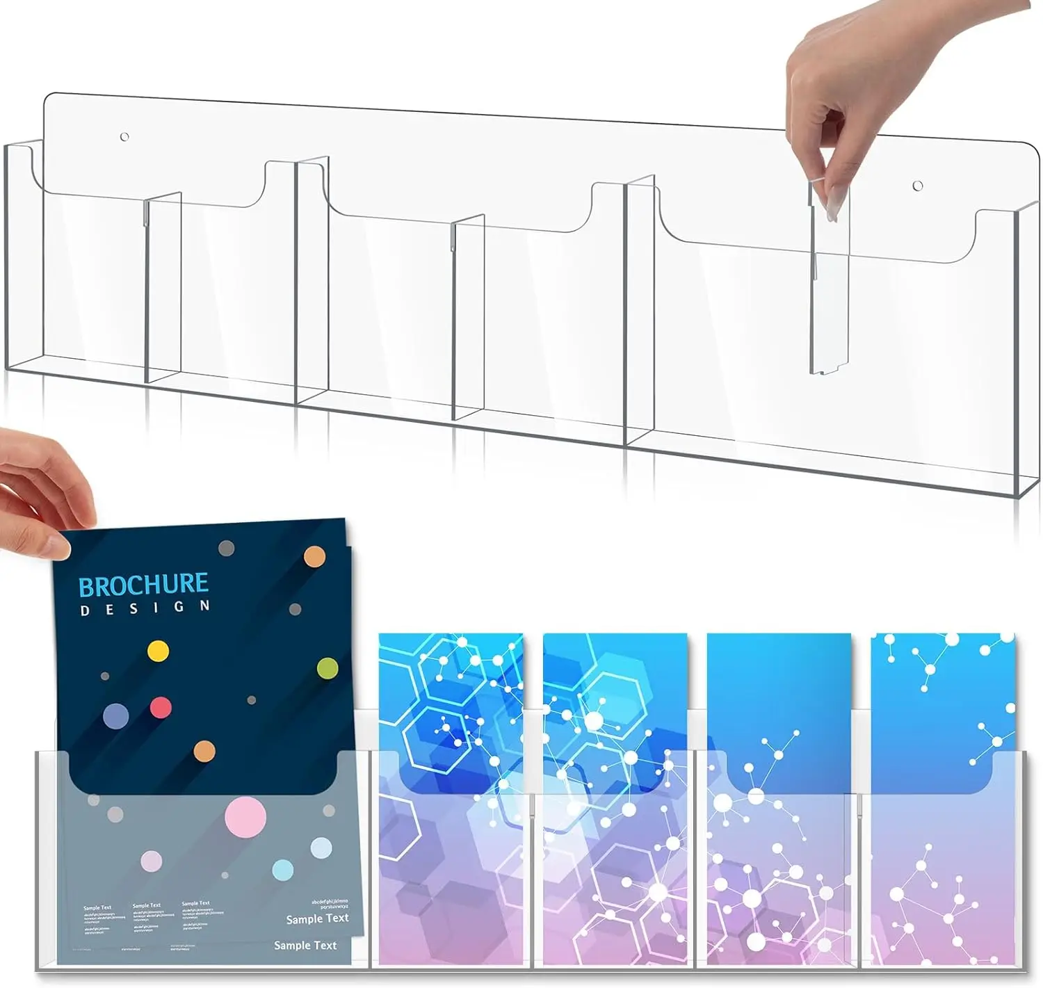 

Clear Acrylic Brochure Holder Wall Mount 26.7'' x 7'' with Removable Divider for Literature Display