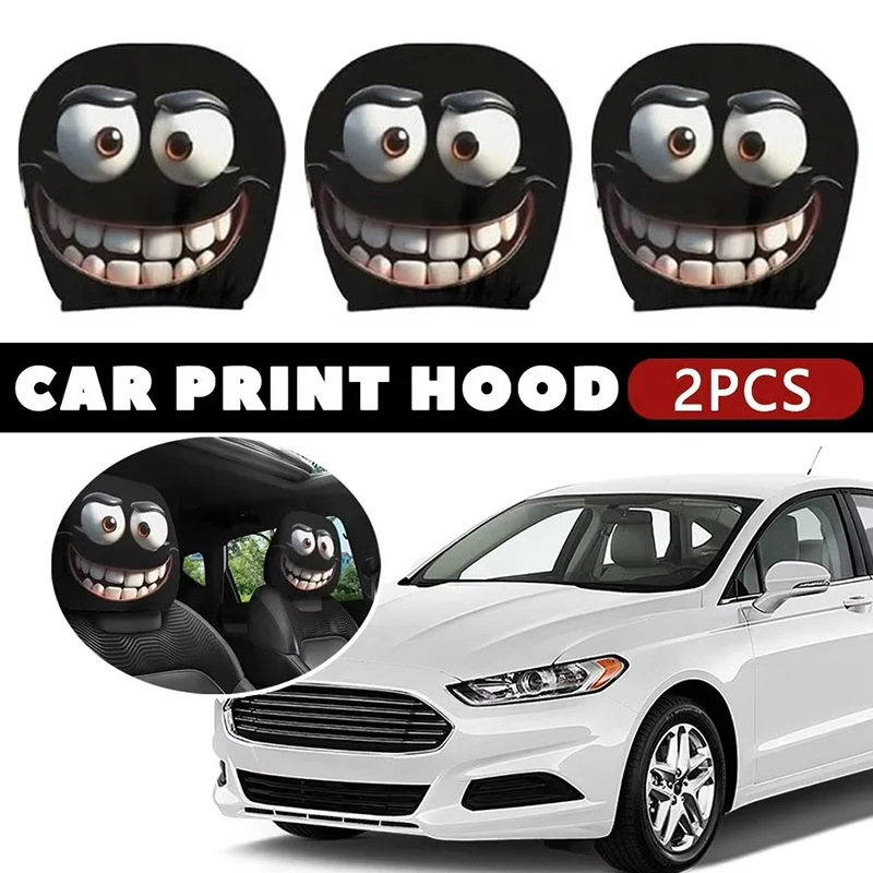 2 Pcs Smiley Face Printed Car Pillowcase Soft Comfortable Decorative Cushion Cover Auto Seat Headrest Washable Polyester Fabric