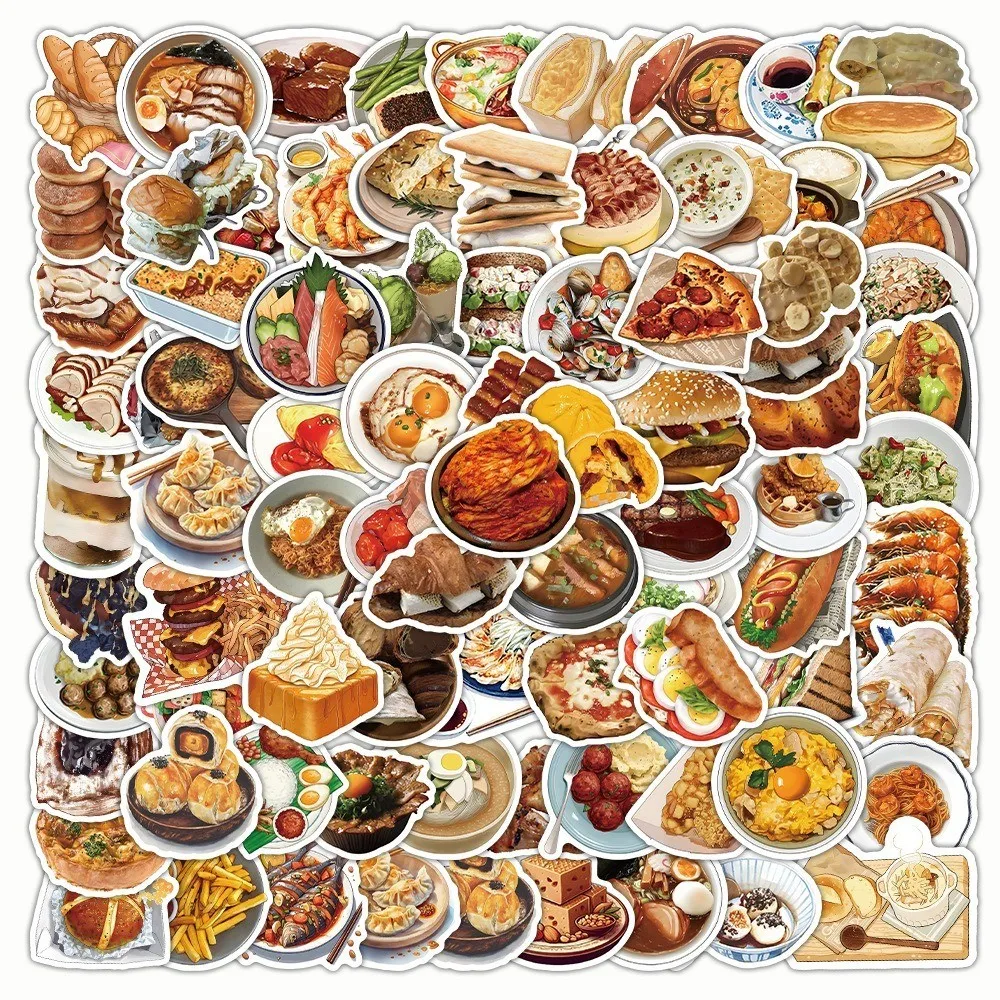 100Pcs Realistic Food Stickers Delicious Cuisine Decor for Fridge Lunch Box Notebook Journal RecordingYourLife Store