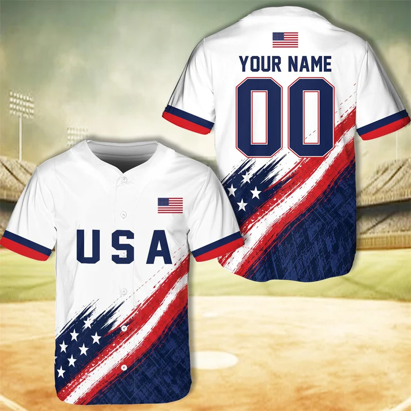 Personalized USA Baseball Jersey Custom Name Number Button Down Shirt for Men Patriotic Sports Gift