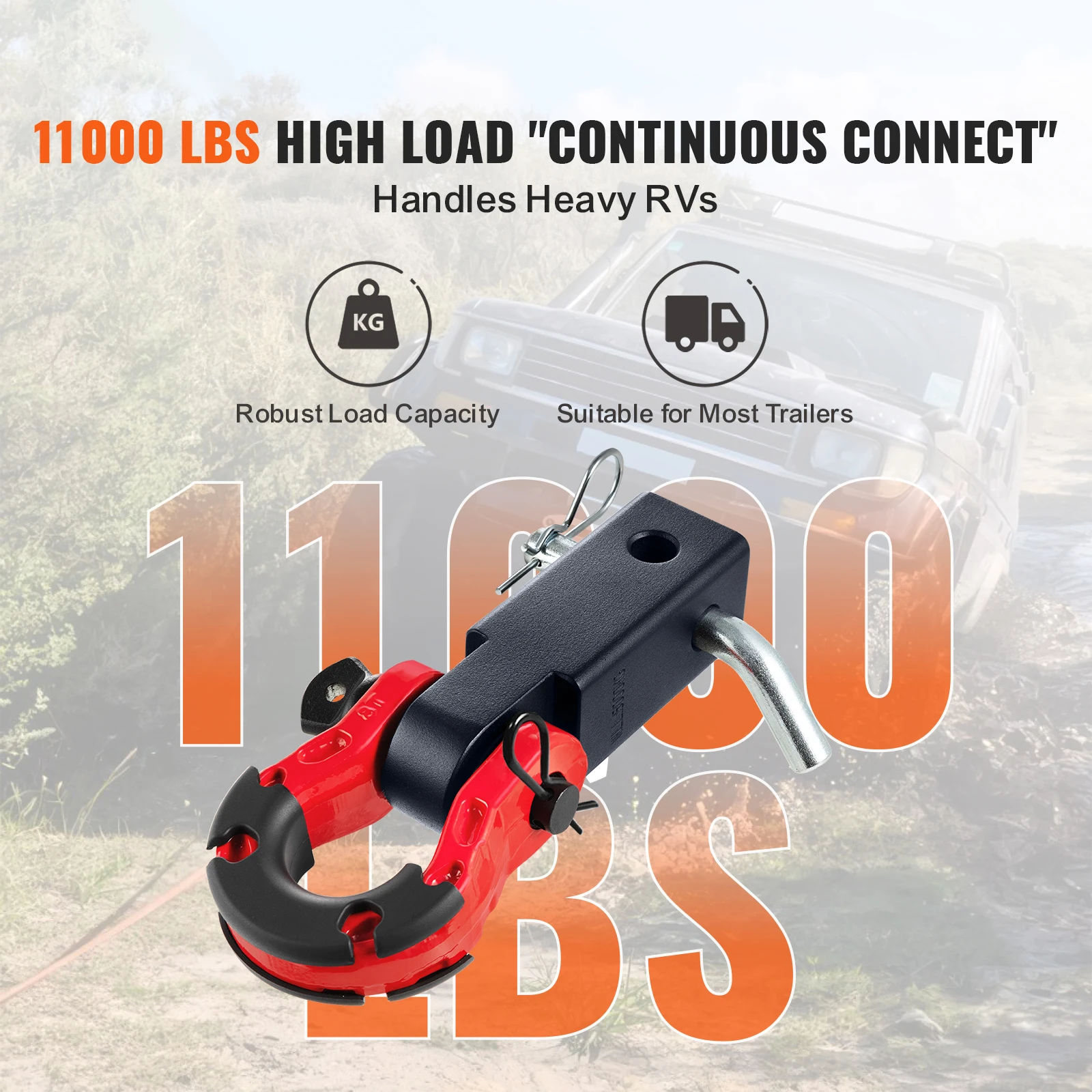 SucceBuy 2 "تكبل وصلة استقبال ثقب مزدوج الانتعاش تكبل كتلة مسحوق معطف وصلة دبوس D-حلقة لشاحنات الدفع الرباعي جيب على الطرق الوعرة #2